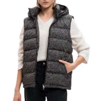 Herno Womens Textured Hooded Vest In Black/white