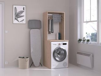 Vente-Unique Laundry Cabinet for Washing Machine With Wardrobe - Light Natural in Light Oak