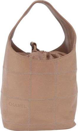Chanel Square Stitch Tassel Hobo Quilted Leather Beige Leather Handbag (Pre-Owned)