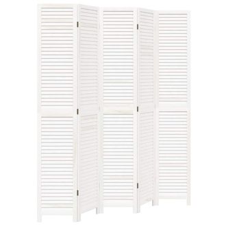 vidaXL Biombo Separador De 5 Paneles Madera Maciza Paulownia Blanco Vidaxl