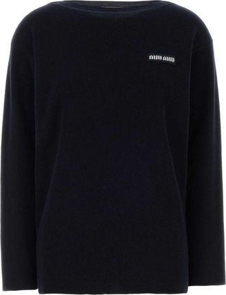 Miu Miu Blue Logo Boat Neck Sweater