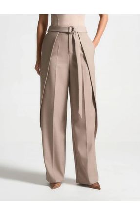 Mani&egrave;re De Voir Foldover Trousers with D-Ring Belt in Taupe at Nordstrom, Size 16