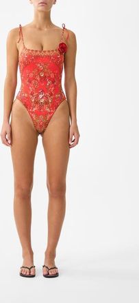 Camilla Straight Neck One Piece With Rosette Detail in Ol&eacute; Ol&eacute; at Nordstrom, Size Medium Au