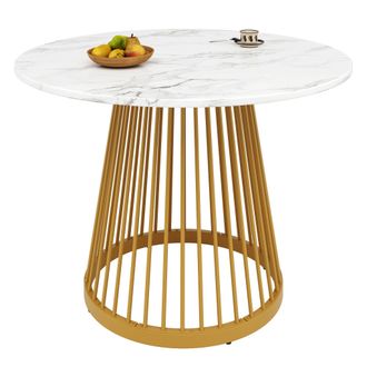 STILVORA Mesa De Comedor Redonda Para 4 Personas En Mdf Y Metal Con Motivo Marmoleado, Patas Doradas Ajustables - 80&times;80&times;76 Cm, Dorado Y Blanco
