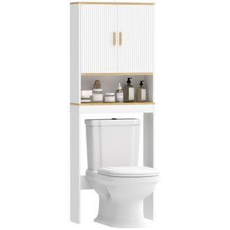 OEM Estanter&iacute;a Para Ba&ntilde;o Sobre Inodoro De 3 Niveles Con Estante Abierto 2 Puertas Y Estante Ajustable 64x20x170,5 Cm Blanco