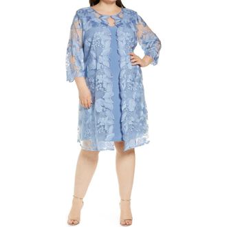 Alex Evenings Embroidered Lace Mock Jacket Cocktail Dress in Hydrangea at Nordstrom, Size 18W
