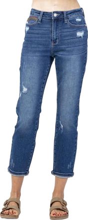 Judy Blue High Rise Rainbow Embroidery Straight Jeans In Medium Blue
