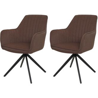Hhg [NON UTILIZZATO] Set 2x sedie poltroncine con seduta girevole HHG-499 acciaio tessuto marrone