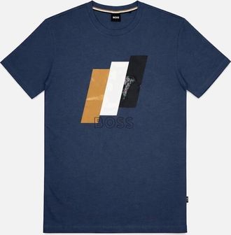 HUGO BOSS Mens Hugo Boss Distressed Tiburt Petrol Blue T-Shirt - Size: 44