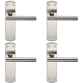 Loops 4x Mitred T Bar Lever Door Handle on Latch Backplate 172 x 44mm Satin Steel in Metallics