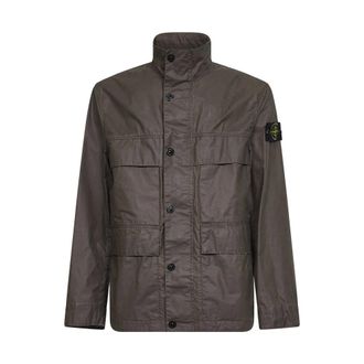 Stone Island Light Jackets, male, Brown, Size: L Waxed Pigment Cotton Tela Jacket