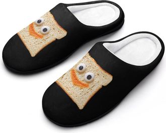 Generic Funny Toast Slices Mens Slippers Slip On Comfortable Fleece Cotton House Shoes Winter