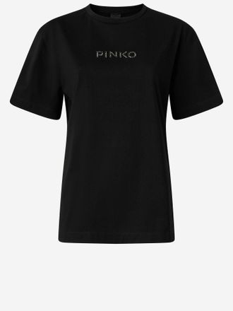 Pinko Pinko More Strass Less Stress-Baumwoll-T-Shirt