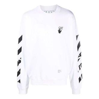 Off-white Mens Off-White FW21 Arrow Logo Printing Pullover Round Neck Loose Fit White OMBA054F21FLE0110110