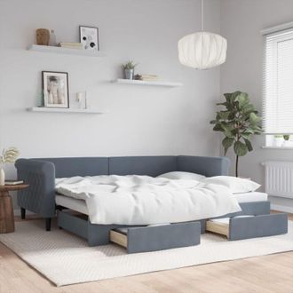 vidaXL Sof&aacute; Cama Nido Con Cajones Terciopelo Gris Oscuro 90x200 Cm Vidaxl