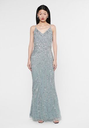 Beauut Occasion Embellished Sequin Beaded Strap Evening Dress in Misty Grey at Nordstrom, Size 10