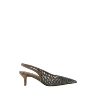 Brunello Cucinelli Slingback Pomp - Dames - Schoenen - Bruin - Maat: 40 EU Leer