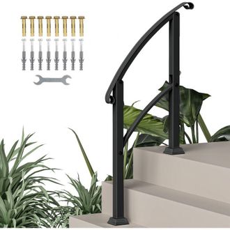 OUTSUNNY Barandilla De Escalera 71 Cm Pasamanos Para Escalera Con Kit De Instalaci&oacute;n &Aacute;ngulo Ajustable Para 1-3 Escalones Para Exterior Terraza Negro