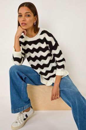 Roman Wave Stitch Hem Knit Jumper