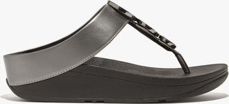 FitFlop Fitflop Halo Bead-circle Metallic Womens Toe Post Pewter Black - Silver Leather - Size UK 3