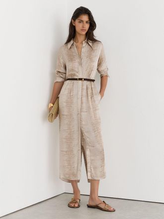 Reiss Neutral Snake-print Belted Midi Shirt Dress, 10