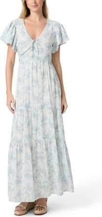 Paige Kinga Floral Print Cotton Maxi Dress in White Surf at Nordstrom, Size 00
