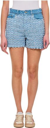 Stella McCartney Mid-rise Denim Boucl&eacute; Shorts - Dames - Denim shorts - Blauw - W27 - Denim - Korte Broeken