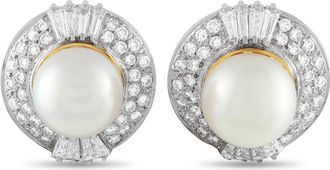 Luxury Bazaar 18K White and Yellow Gold 4.25 ct Diamond Pearl Earrings MF17-012726