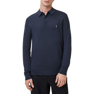 AllSaints Mode Merino Wool Polo Sweater in Navy Blue at Nordstrom, Size X-Small