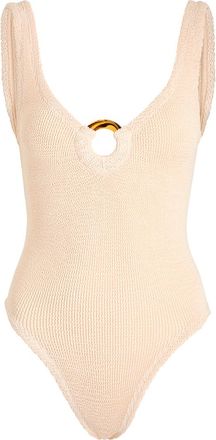 Hunza G Celine Cut-out Seersucker Swimsuit, Nude, One Size, V-neck, Cut-out Ring Detail, Machine Wash, Hunza G Swimsuits