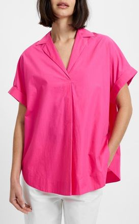 French Connection Cotton Poplin Popover Top in Electric Pink at Nordstrom, Size X-Small