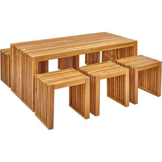Beliani Set da pranzo da giardino 8 pezzi Sgabelli da tavolo per interni esterni 6 posti a sedere Legno di acacia chiaro Bellano