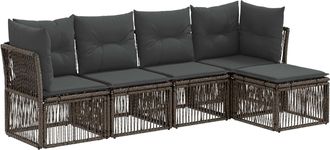 vidaXL Conjunto De Sof&aacute;s De Jard&iacute;n 5 Uds. Gris Rat&aacute;n Sint&eacute;tico Vidaxl
