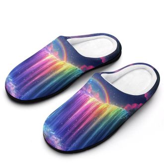 Generic Colorful Waterfall Landscape Womens Slippers Warm House Slippers Indoor House Shoes with Anti-Skid Rubber Sole