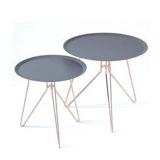 Oresteluchetta Set De 2 Mesas Auxiliares Redondas De Acero Dise&ntilde;o Industrial Chic Thin