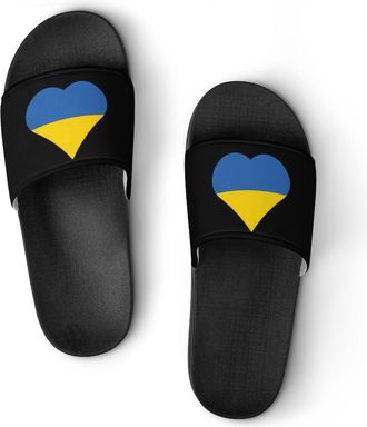 Generic Ukraine Flag Heart Unisex Beach Slippers & Pool Slides Anti-Slip House Shoes for Home Outdoor