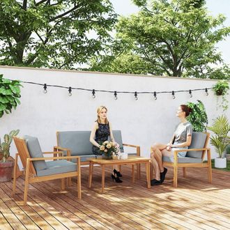 OUTSUNNY 4 Pieces Wooden Garden Furniture Set with Cushions, Teak in Brown