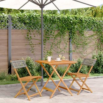 vidaXL Juego De Bistro De 3 Piezas Rat&aacute;n Pe Y Madera Maciza Gris Vidaxl