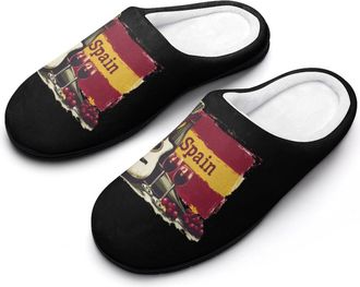 Generic Spain Guitar Spanish Flag Wine Bottle Slippers Men Winter Warm Cotton Anti-Slip Indoor Slip-Ons House Shoes
