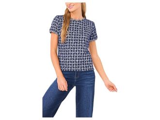 CeCe by Cynthia Steffe Plaid Crew Neck Short Sleeve Baby T-Shirts Womens Clothing Classic Navy : MD, Polyester
