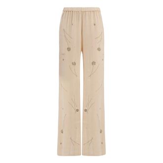 Forte_Forte Pantaloni in Velluto a Coste Fleurs dOrient Ricamati - - Trousers - Donna - Beige - M