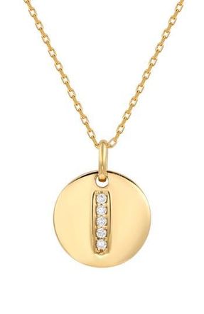 Suzy Levian Yellow Sterling Silver White Cubic Zirconia Initial Disc Pendant Necklace in Yellow-I at Nordstrom Rack