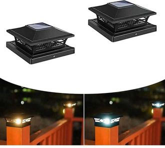 OEM Juego De 2 Luces Solares Para Postes, 2 Modos Led Para Postes, Luces Solares Impermeables Ip65 Para Postes De Madera De 3,5x3,5 Y 4x4 Pulgadas, Blanco