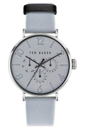 Ted Baker Phylipa Gents Multifunction Leather Strap Watch, 41mm in Grey at Nordstrom Rack