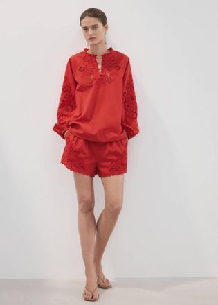Mango Short traforati ricami rosso - Donna - 38 - MANGO