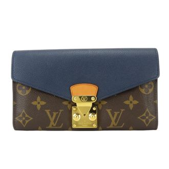Louis Vuitton Brown Monogram Navy Blue Monogram Leather Long Wallet (Bi-Fold) (Pre-Owned)