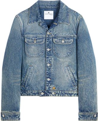 Courr&egrave;ges logo-patch denim jacket - men - Cotton - 52 - Blue