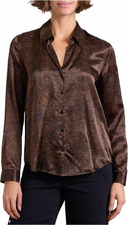 L'agence Womens Tyler Longsleeve Herringbone Print Blouse In Brown