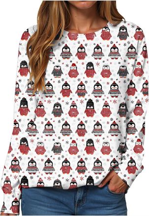 Generic Christmas Jumper for Women Uk Long Sleeve Crewneck Sweatshirts Casual Cute Christmas Jumper Oversized Xmas Tops for Women Long Sleeve Cute and Funny T