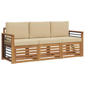 vidaXL Juegos De Sof&aacute;s 3 Pcs Natural Y Beige Madera De Acacia S&oacute;lida Vidaxl